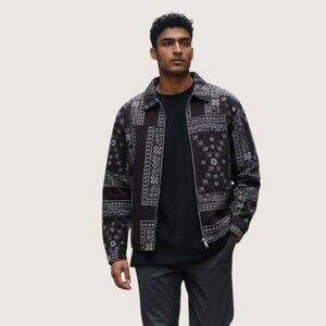 ZARA Men's Bandana Bomber Front Zip Black Quilted Jacket Size Large NWT